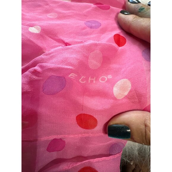 Echo Pink Polka Dot Sheer Scarf 20" X 20" Lightweight Square Wrap Vintage - Picture 5 of 6